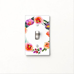 Bright Bold Floral Wreath Watercolor Elegant Chic Light Switch Cover
