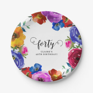 Bright & Bold Florals 40th Birthday Paper Plates