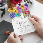 Bright & Bold Florals 50th Birthday Invitation<br><div class="desc">Bright and bold floral 50th birthday invitations that can be customized for any age. Design features calligraphy script lettering,  hand painted watercolor flowers with green foliage and a classic elegant birthday template that is easy to customize.</div>