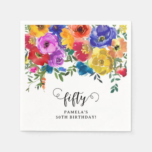 Bright & Bold Florals 50th Birthday Napkins