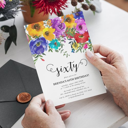 Bright  Bold Florals 60th Birthday Invitation