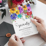 Bright & Bold Florals 70th Birthday Invitation<br><div class="desc">Bright and bold floral 70th birthday invitations that can be customized for any age. Design features calligraphy script lettering,  hand painted watercolor flowers with green foliage and a classic elegant birthday template that is easy to customize.</div>