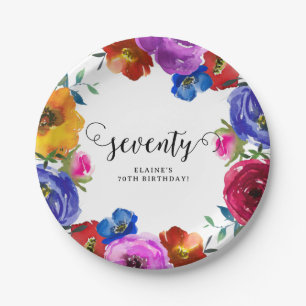 Bright & Bold Florals 70th Birthday Paper Plates