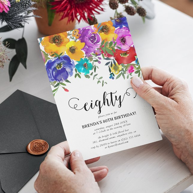 Bright & Bold Florals 80th Birthday Invitation (Creator Uploaded)