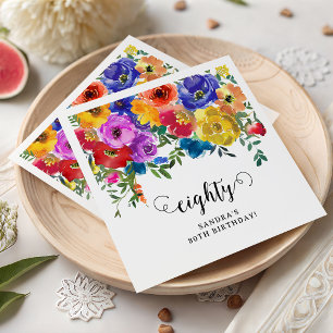 Bright & Bold Florals 80th Birthday Napkins