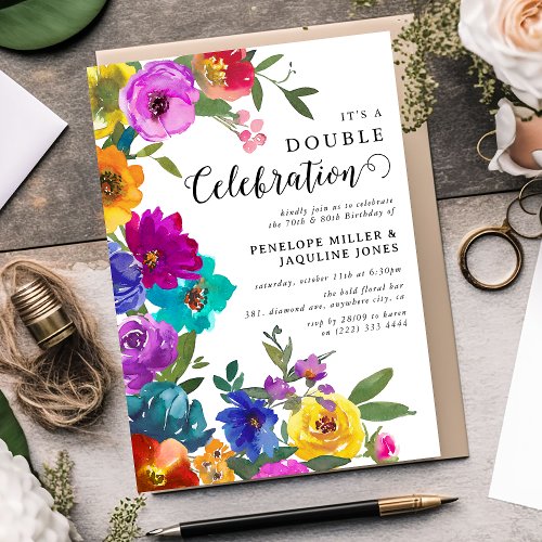 Bright  Bold Florals Double Celebration Birthday Invitation