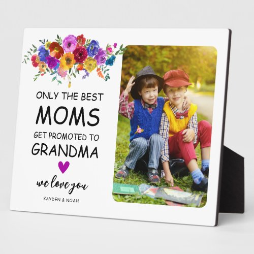 Bright  Bold Florals Promoted to Grandma Photo Plaque