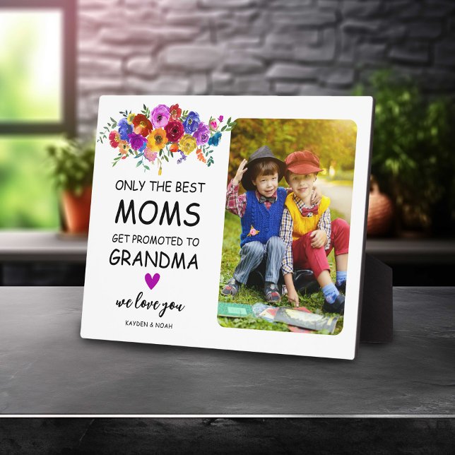 Bright & Bold Florals 'Promoted to Grandma' Photo Plaque (Creator Uploaded)