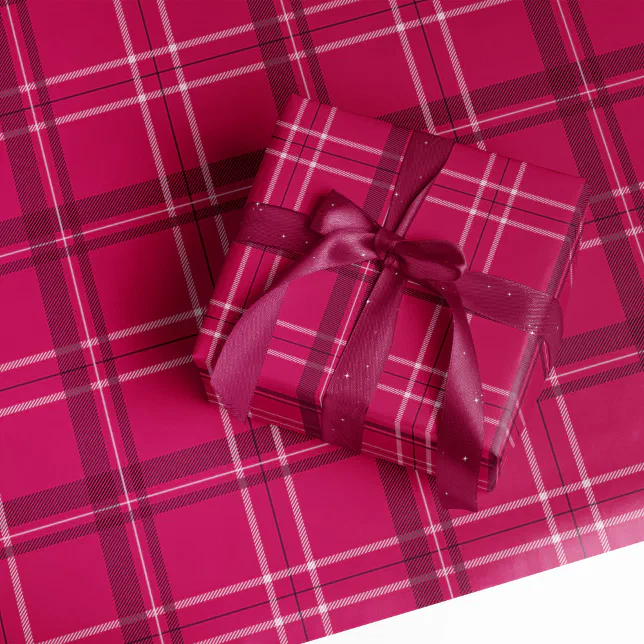 Bright bold fun pink plaid holiday wrapping paper
