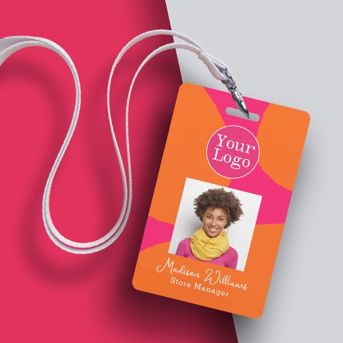 Bright Bold Hot Pink and Orange with Photo Badge
