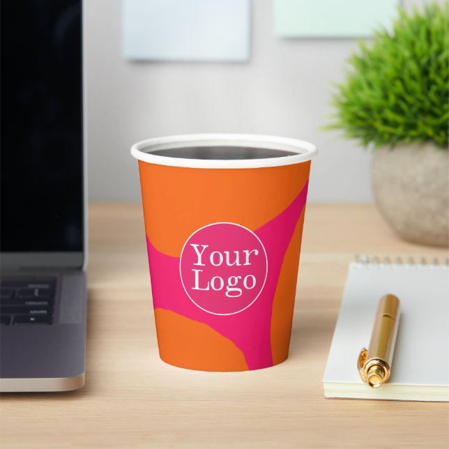 Bright Bold Hot Pink and Orange with Your Logo Paper Cups (Insitu)