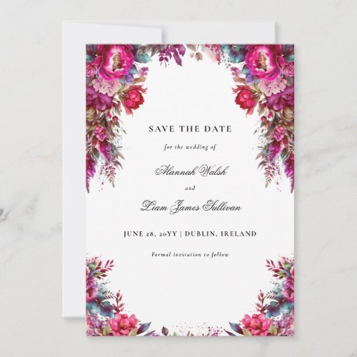 Bright Bold Magenta Floral  Photo Wedding Save The Date