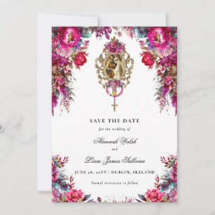 Bright Bold Magenta Floral & Photo Wedding Save The Date