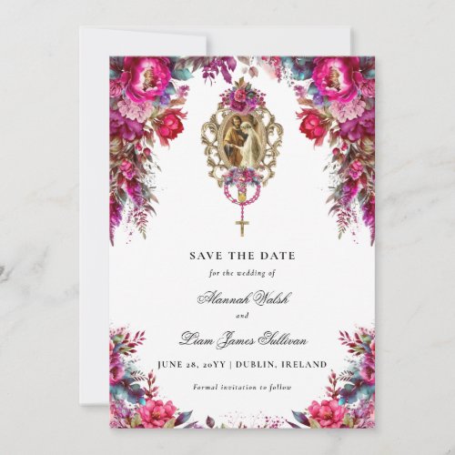 Bright Bold Magenta Floral  Photo Wedding Save The Date