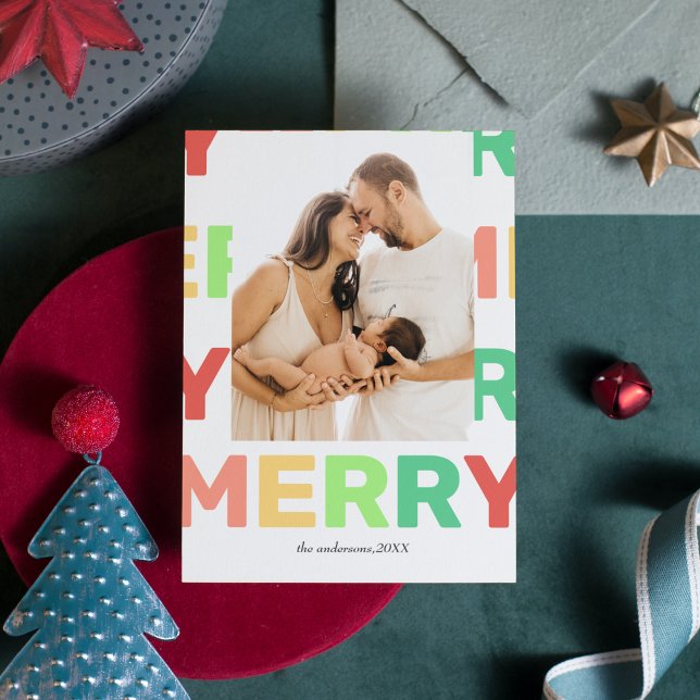 Bright Bold Merry Custom Photo Xmas Holiday Card (Creator Uploaded)