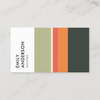 Bright Bold Modern Orange Beige Pink Navy Stripes Business Card by YellowFebPaperie at Zazzle