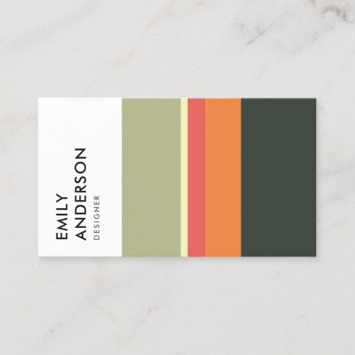 BRIGHT BOLD MODERN ORANGE BEIGE PINK NAVY STRIPES BUSINESS CARD