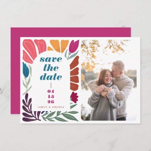 Bright Bold Multicolor Floral Wedding Photo Save The Date