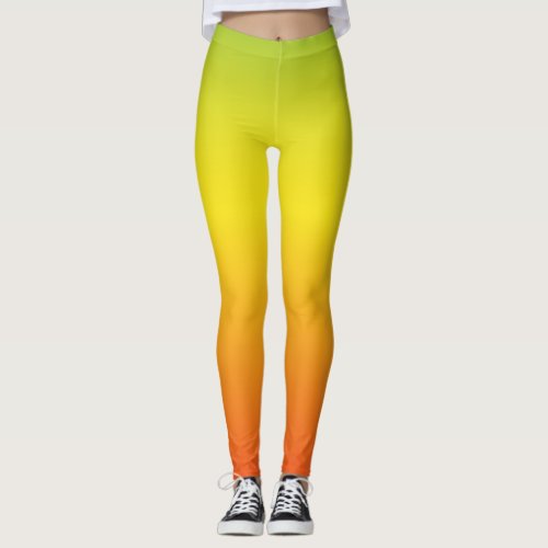 Bright Bold Orange Green Ombre Workout Leggings