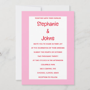 Bright Bold Orange Pink Colorful Classy Wedding Invitation