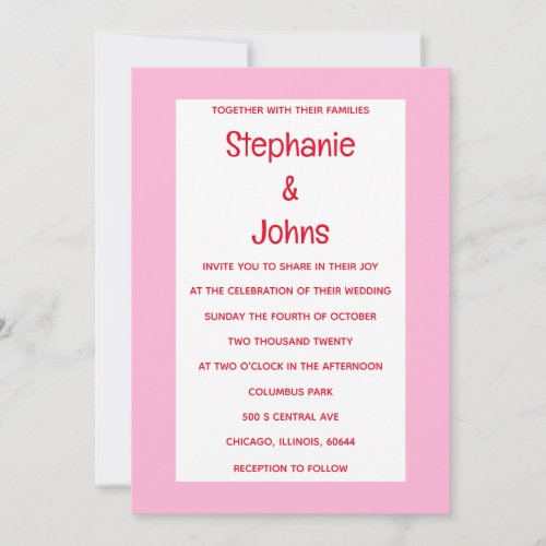 Bright Bold Orange Pink Colorful Classy Wedding Invitation