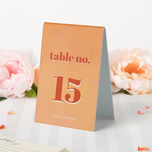 Bright & Bold Orange Sunset Watercolor Wedding Table Tent (In SItu (Wedding))