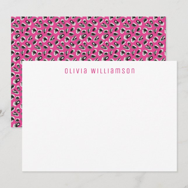 Bright Bold Pink Animal Print Notecard (Front/Back)