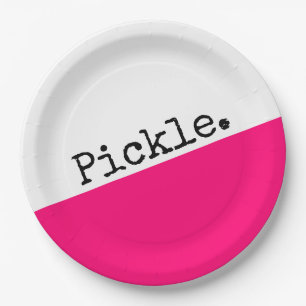 Bright Bold Pink Color Block Cute Pickleball Motto Paper Plates
