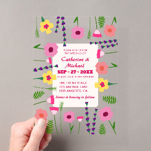 Bright & Bold Pink Colorful Floral Wedding Acrylic Invitations