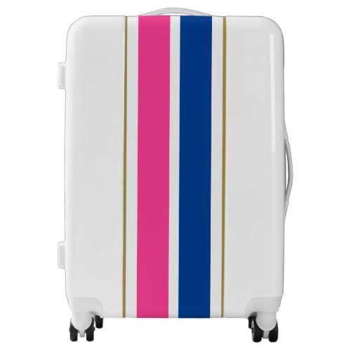 Bright Bold Pink Deep Blue Two Tone Racing Stripes Luggage