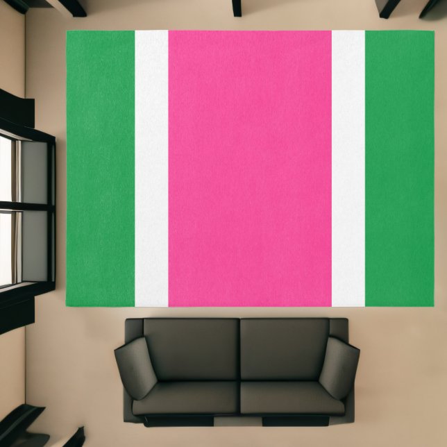 Bright Bold Pink Kelly Green White Racing Stripes Rug (Insitu (Indoor 1))