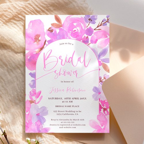 Bright bold pink purple floral bridal shower invitation