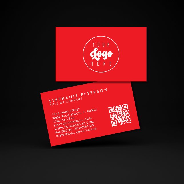 Bright Bold Red Custom Company Logo QR Code Business Card (Creator Uploaded)