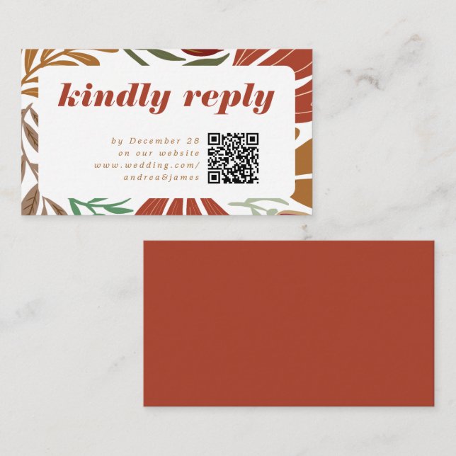 Bright Bold Retro Terracotta Floral Wedding RSVP Enclosure Card (Front/Back)