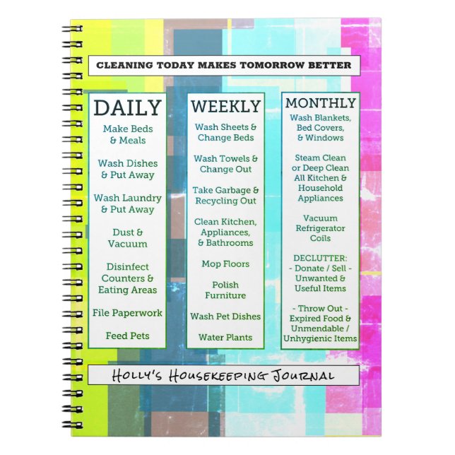 Bright Bold Squares Home Cleaning Guide Personal Notebook (Front)