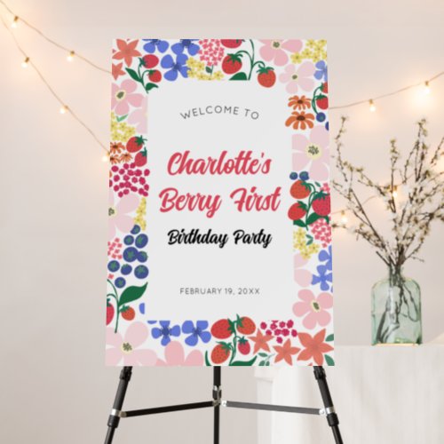 Bright  Bold Strawberry 1st Birthday Welcome Sign