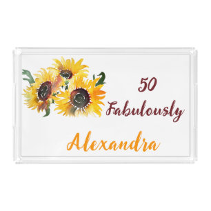 Bright & Bold Sunflower Watercolor Fabulous 50 Acrylic Tray