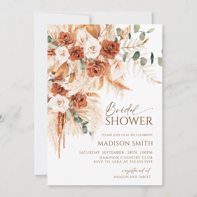 Bright Bold Terracotta Boho Bohemian Bridal Shower Invitation (Front)