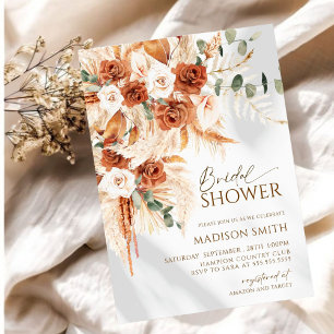 Bright Bold Terracotta Boho Bohemian Bridal Shower Invitation