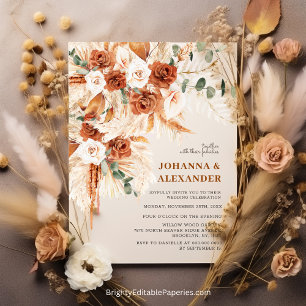 Bright Bold Terracotta Boho Bohemian Wedding Invitation