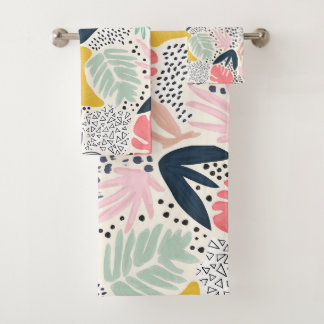 Bright Bold Tropical Collage Pattern Bath Towel Set