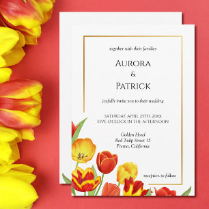 Bright & Bold Tulips White Spring Floral Wedding Invitation