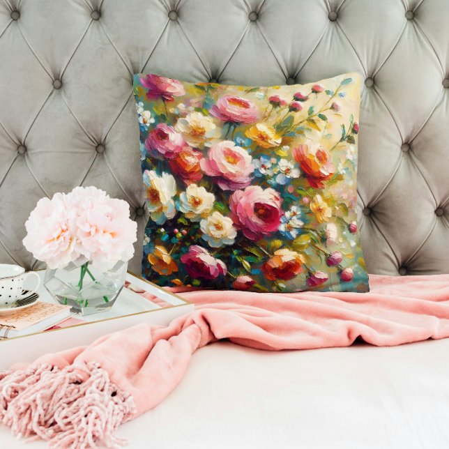Bright & Bold Vibrant Florals Throw Pillow (Creator Uploaded)