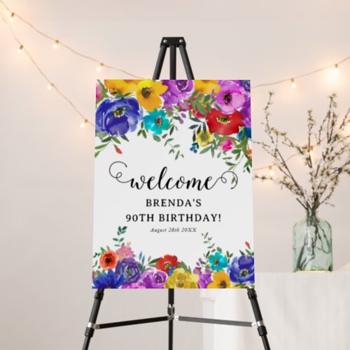 Bright  Bold Watercolor Floral Birthday Welcome Foam Board