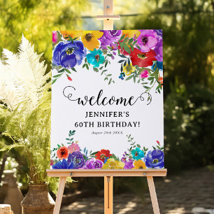 Bright & Bold Watercolor Floral Birthday Welcome Foam Board