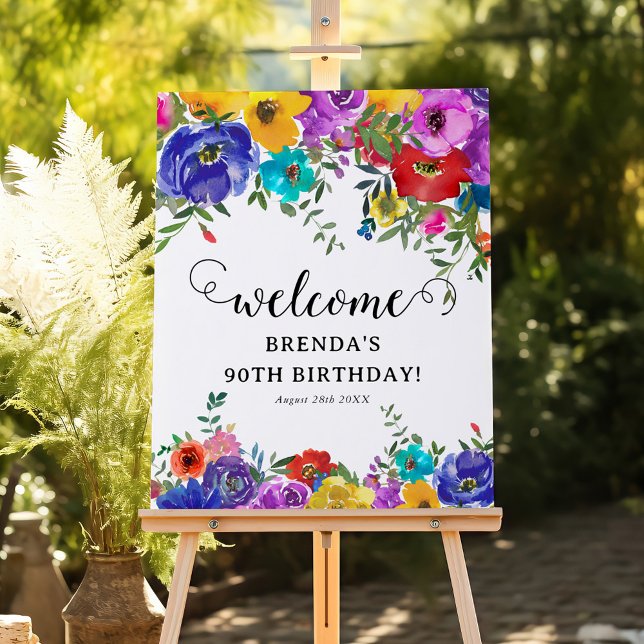 Bright & Bold Watercolor Floral Birthday Welcome Foam Board (Creator Uploaded)