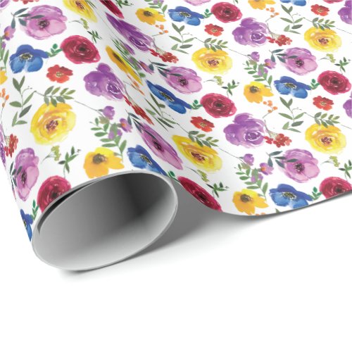 Bright  Bold Watercolor Floral Gift Wrapping Paper