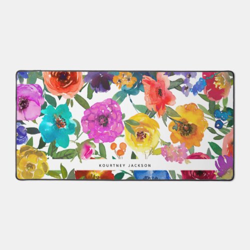 Bright  Bold Watercolor Floral Personalized  Desk Mat