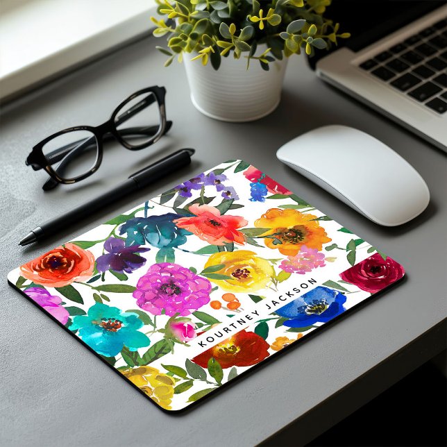 Bright & Bold Watercolor Floral Personalized  Mouse Pad (Creator Uploaded)