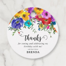 Bright &amp; Bold Watercolor Floral Thank You Birthday Favor Tags